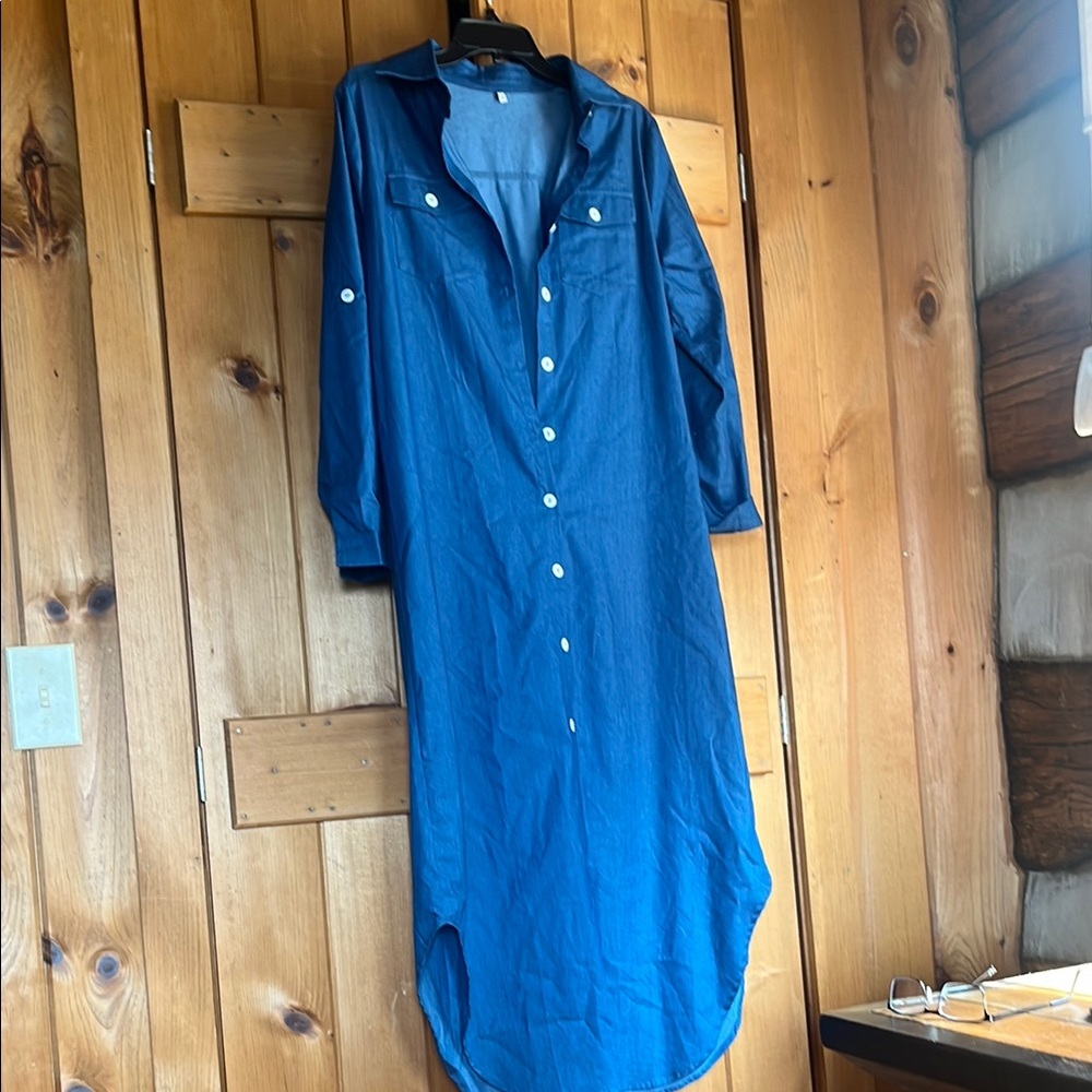 Blue Button-Up Shirt Dress